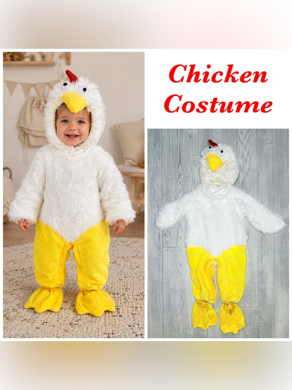 Chicken / rooster Halloween costume dress up with hood and feet 6-12 months